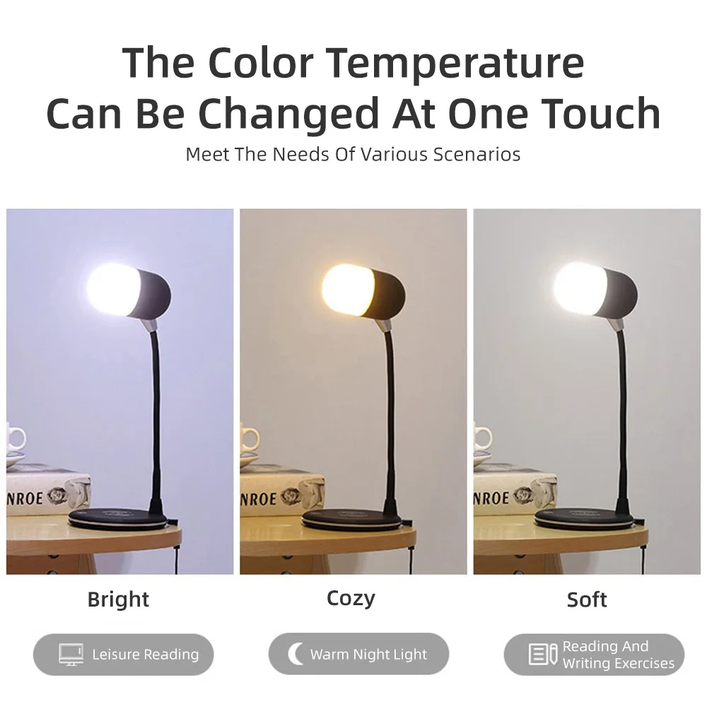 Беспроводная настольная лампа QI с Bluetooth динамиком портативный светодиодный