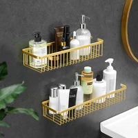 Brushed Gold Aluminum Bathroom Hardware Bathroom Shelf Storage Organizer Rack Holder Bathroom Shower Shampoo Soap Cosmetic Shelf