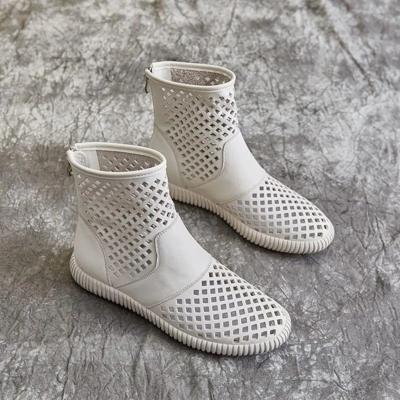 

2021 New Summer Women Ankle Boots PU Leather Hollow out Sandals Wedge Women's Shoes Soft Bottom Women Boots Zip NVXUE63