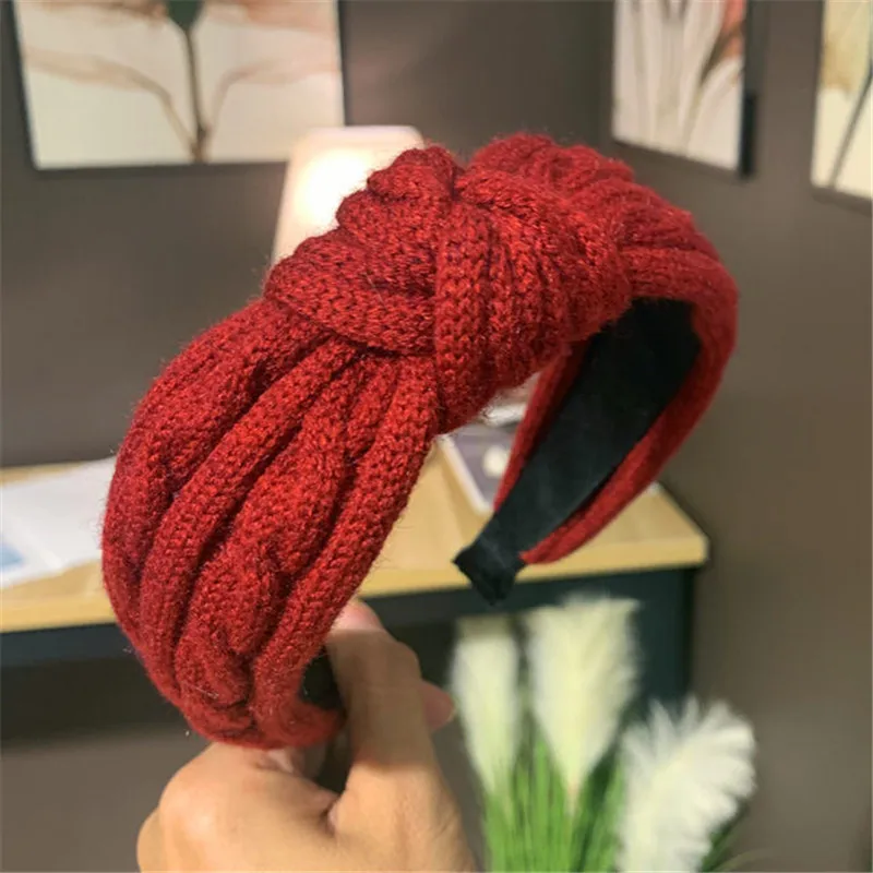 

2020 New Hairbands Winter Retro Woolen Knitted Headband Fashion Women Hair Accessories Wide-Brimmed Knotting Head Hoop Headwear