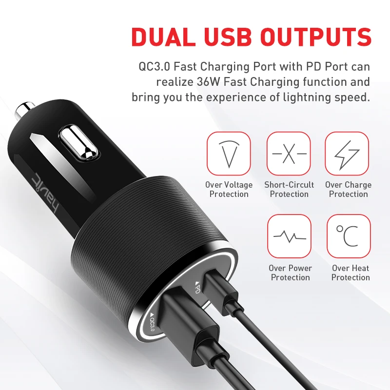 HAVIT 36W двойное USB быстрое зарядное устройство QC 3 0 Автомобильное для iPhone Type-C PD