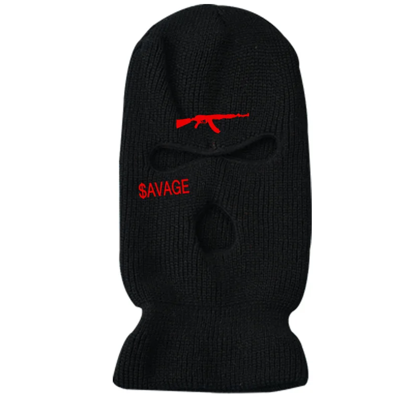 

New Winter Warm Ski Mask Hats 3-Hole Knit Full Face Cover Balaclava Hat Unisex Funny Letter Embroidery Beanies Riding Caps