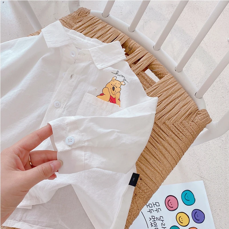 Disney с принтом из мультфильма для маленьких мальчиков девочек белая рубашка