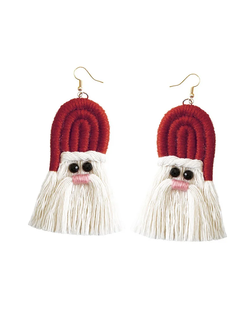 

European and American hand-woven resin earrings, cute and personalized long Christmas cartoon tassel earrings