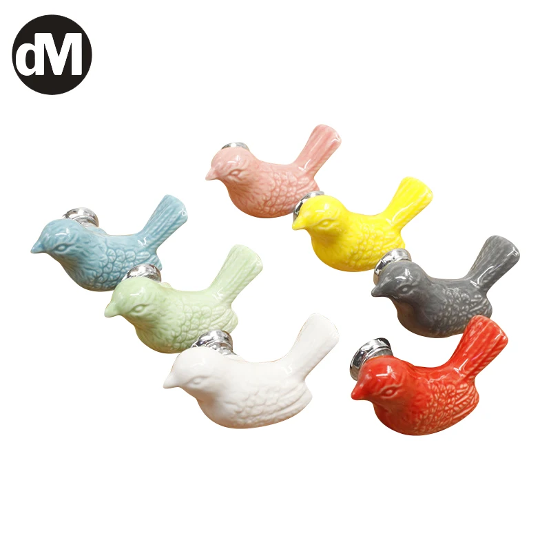 

DM Modern Design European Style 55*33mm Multi-colors Ceramic Handle Cabinet Drawer Bird Shape Furniture Cabinet Door Knob Newest