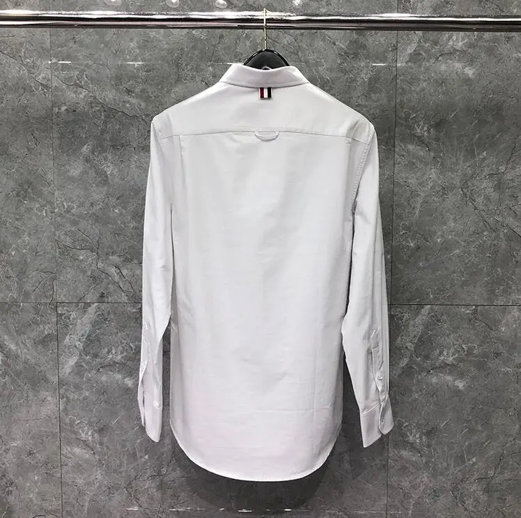

TB 2021 Fashion THOM Brand Shirts Men Slim White Long Sleeve Casual Shirt Dolphin Pattern Oxford Fabric Solid Men's Clothing