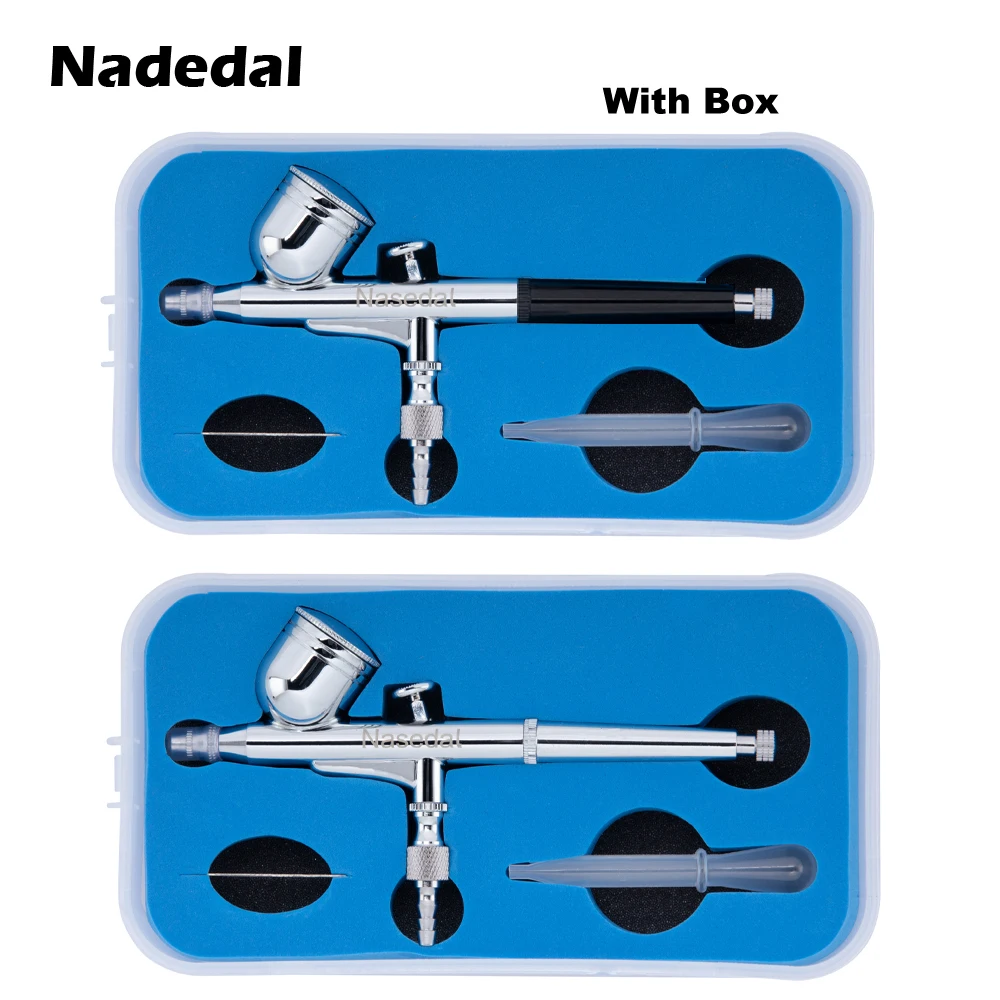 

Аэрограф Двойного действия с коробкой Nasedal, 0,3 мм, 7 куб. См, Гравитационный распылитель, воздушный шланг для дизайна тортов, маникюра, распыле...