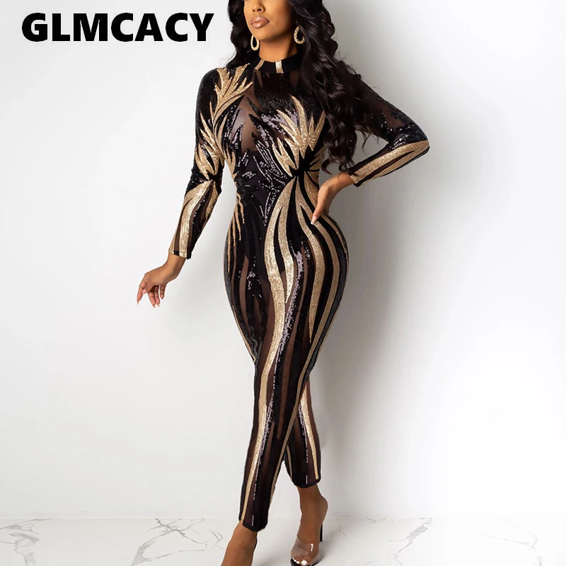Женский сетчатый комбинезон с блестками соблазнительные облегающие длинные