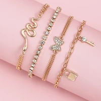 yada fashion new 4 pcsset gold color butterflykey bangles for women bracelets charm zircon crystal jewelry bracelet bt210034