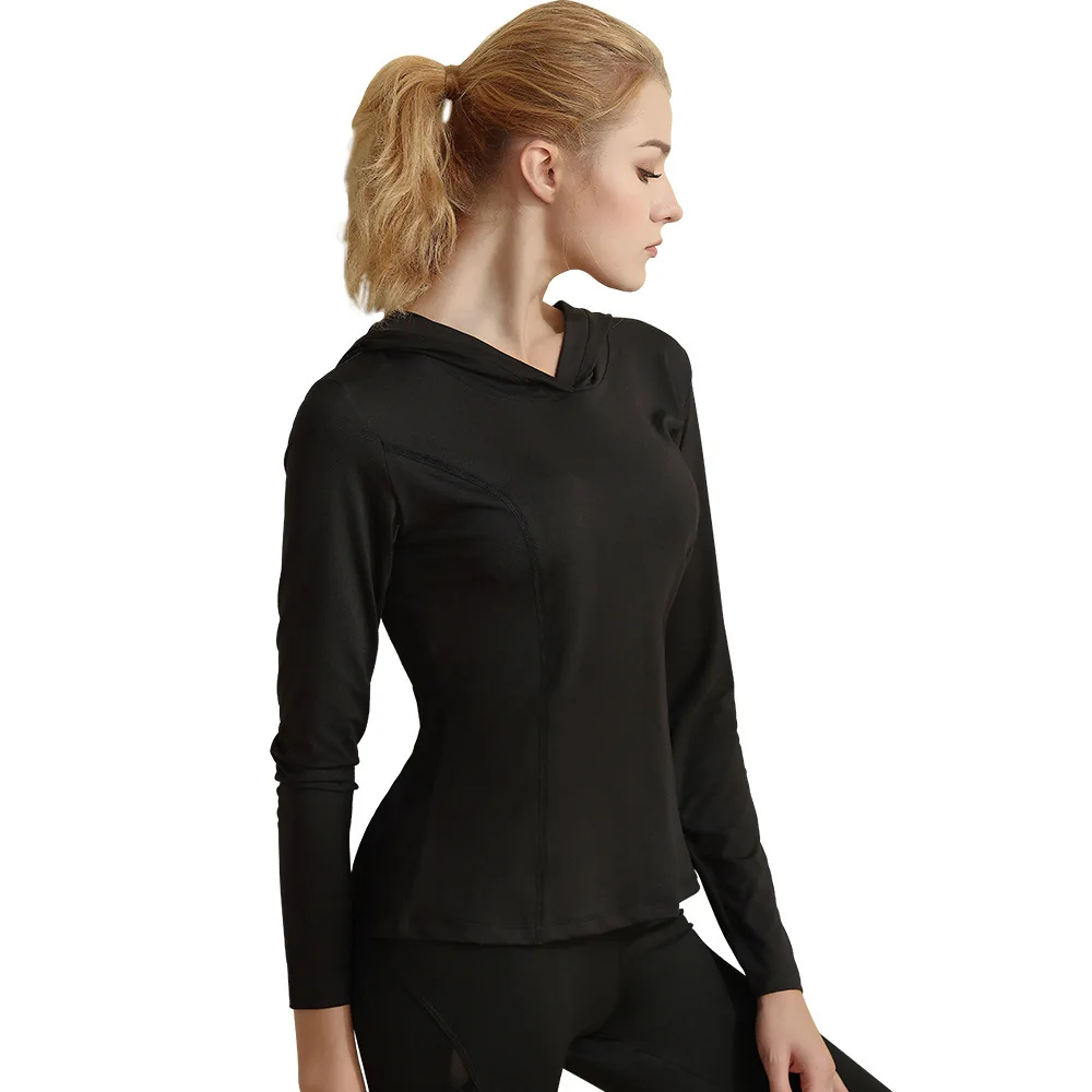 

Women's Running Sport Long Sleeve Sweater Breathable Quick-Drying Tights Workout Clothes Outdoor Hooded Top Yoga Clothes
