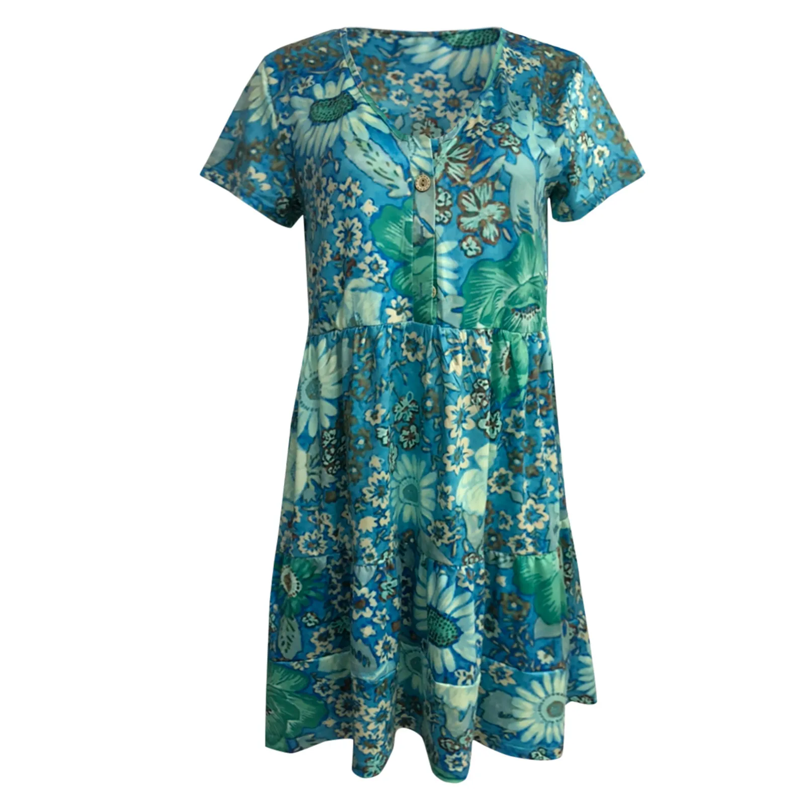 

40# Loose Floral Printed Hem Dress Summer V-neck Short Sleeve Casual Beach Dresses For Women 2021 Holiday Vintage Dress Vestidos