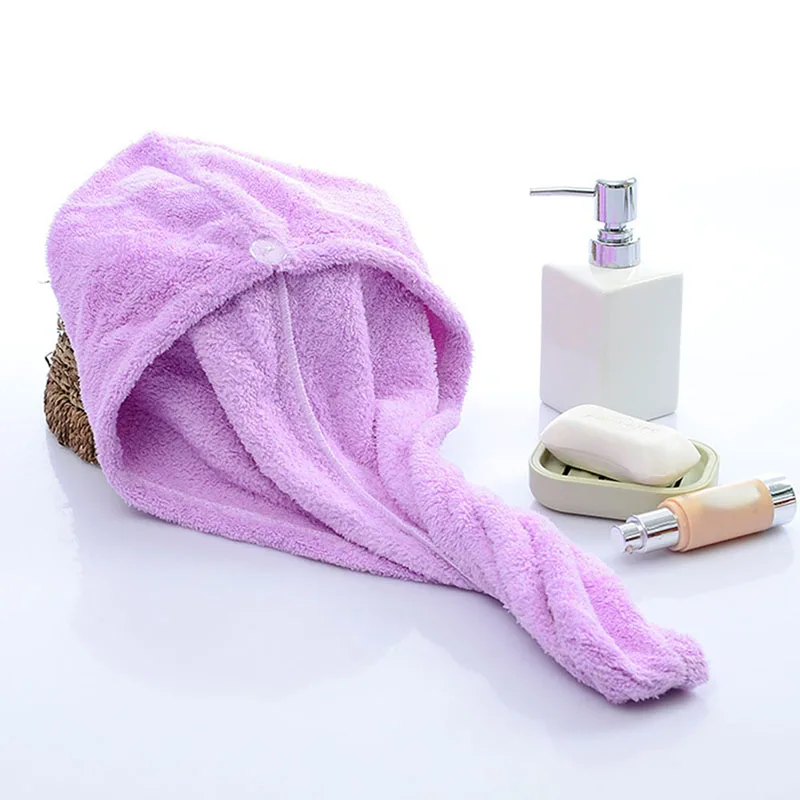 

Convenient to Clean Maintain Hair Keep Water Away Women's Solid Color Coral Fleece Bath Hair Quick Drying Lady Bath Tool