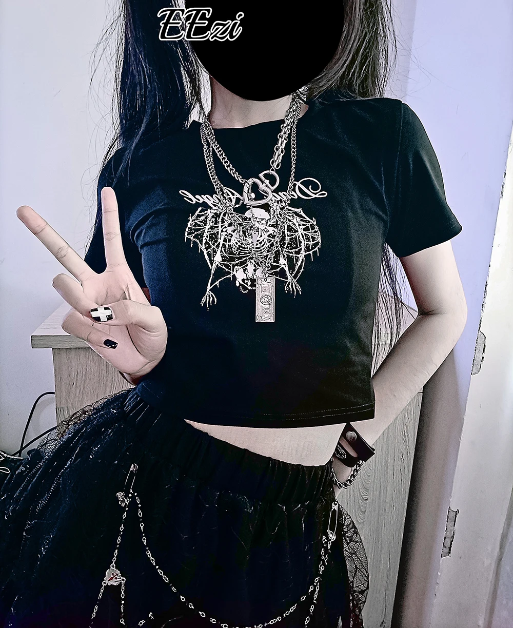 Осенняя Женская кружевная юбка в стиле Рок черная модная Милая Мини-юбка панк с