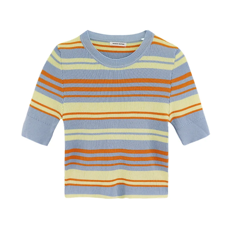 Женская трикотажная облегающая футболка с круглым вырезом и коротким рукавом |