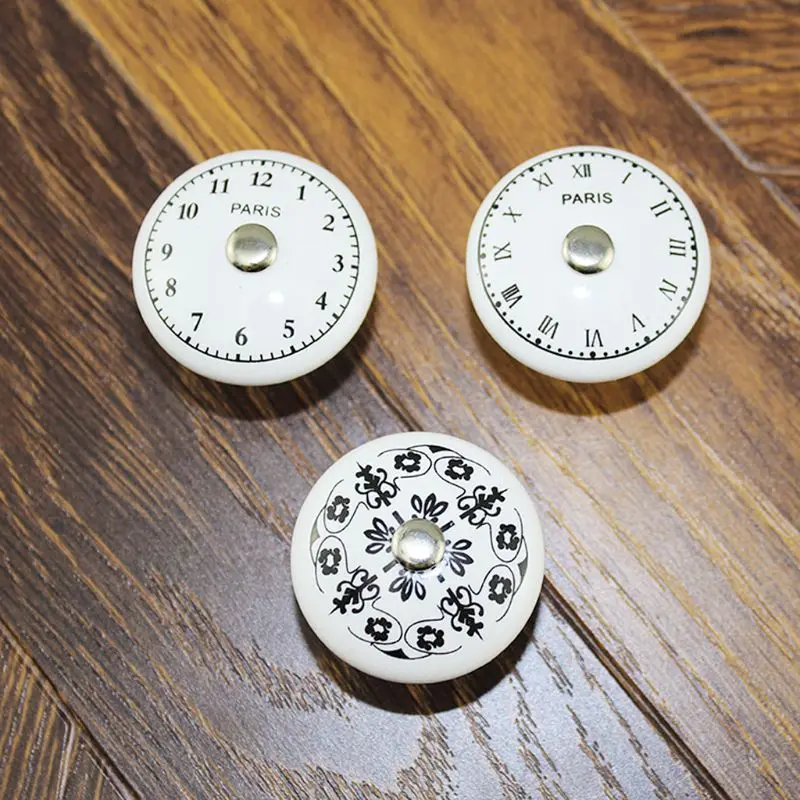 5 шт. керамические одиночные отверстия Мебельная ручка часы цифровой Европейский