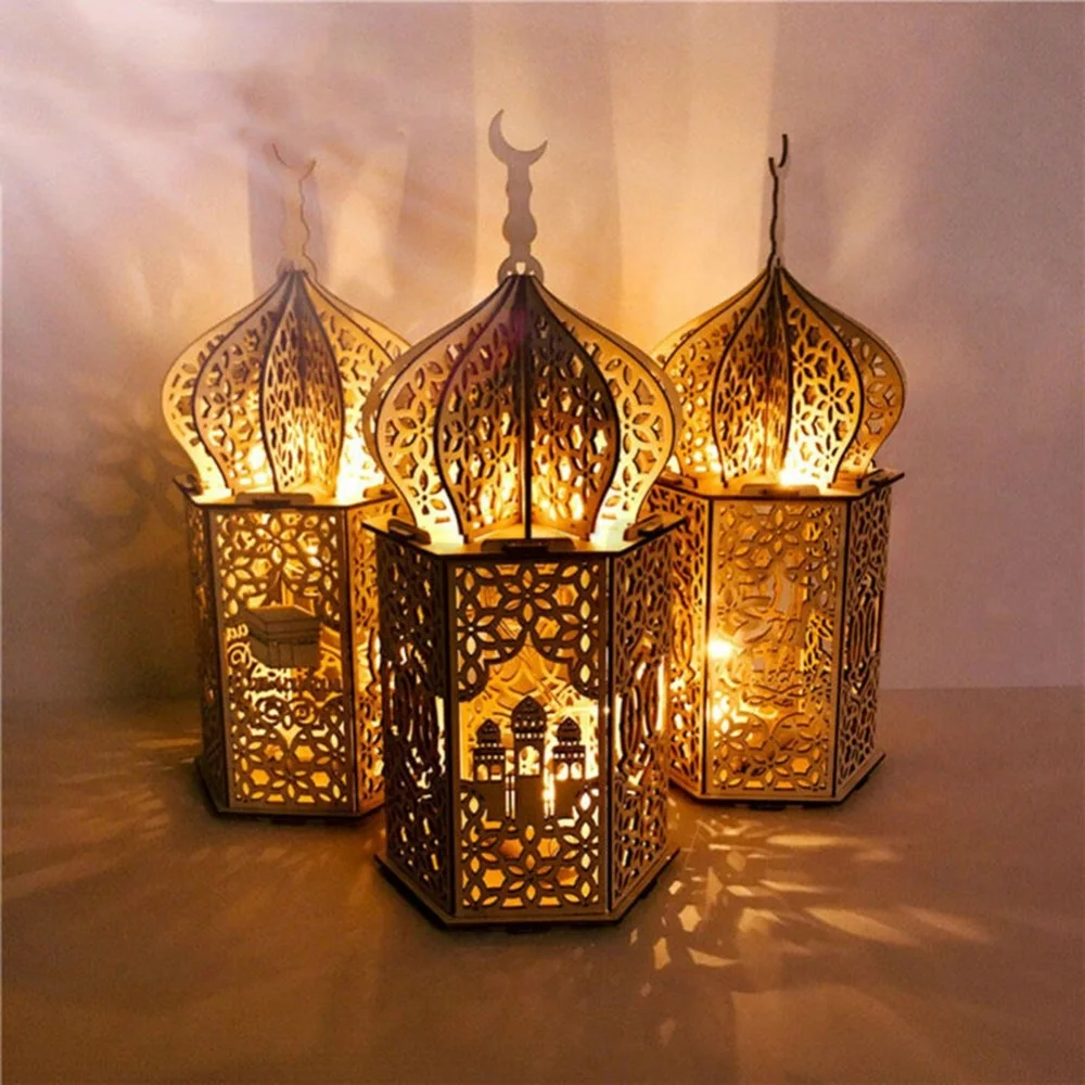 

Мусульманские праздничные светильники, украшения 2021 Eid Mubarak, деревянный Eid Mubarak Рамадан гульбан, квадратная прямоугольная светодиодная ламп...