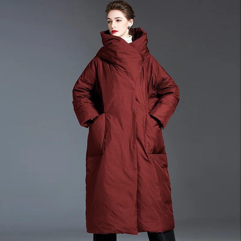 Oversized 2021 New Fashion thick 90% White Duck Down Jacket hood Lady Wine Red Winter Warm Coat abrigos mujer invierno