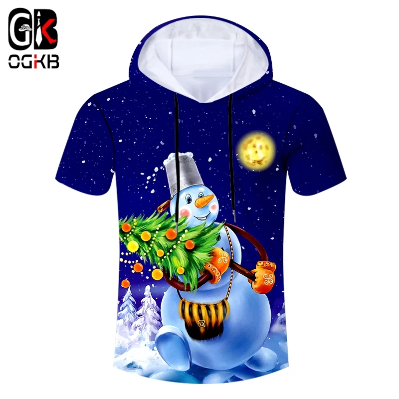OGKB Мужская Новая футболка с капюшоном и изображением снеговика 3D принт большого