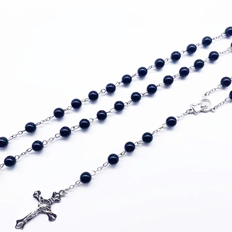 Католический крест с изображением девы Марии и Иисуса Христа Черные Четки