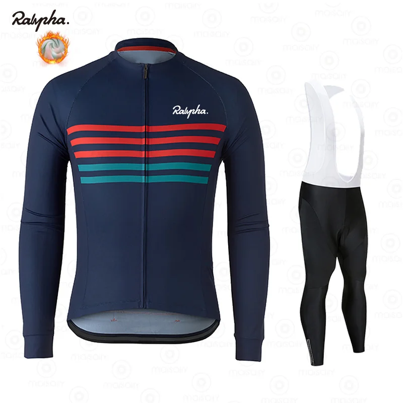 

2021 Ralvpha Triathlon Winter Thermal Fleece Men Long Sleeve Cycling Clothing MTB Ropa Ciclismo Bike Clothes Cycling Bib Pants