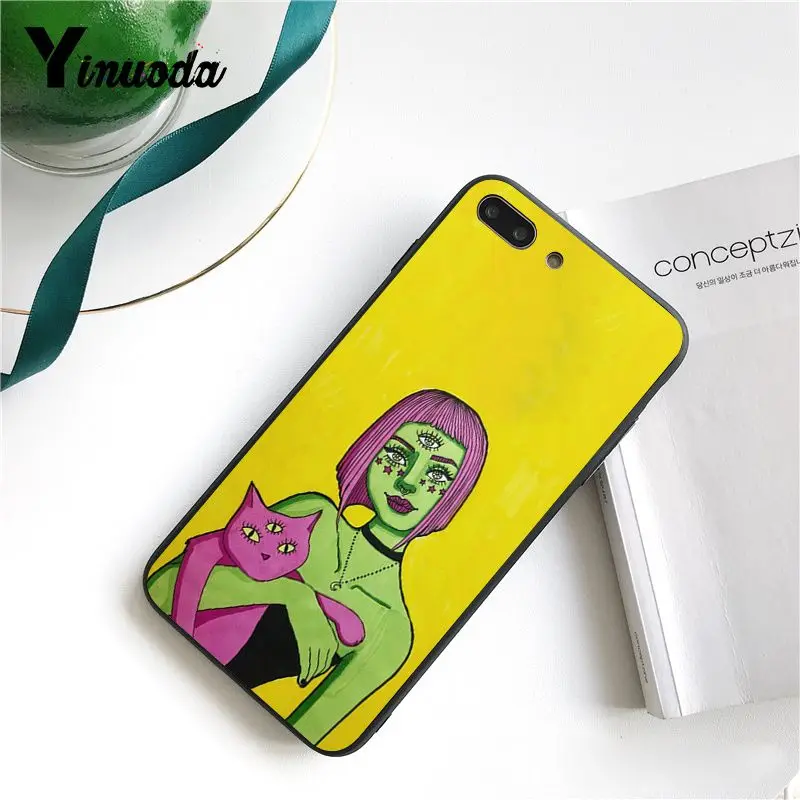 Yinuoda color Artistic illustration alien fashion girl Phone Case for iPhone 6S 7 7plus 8 8Plus X Xs MAX 5 5S XR 11 Pro Max | Мобильные