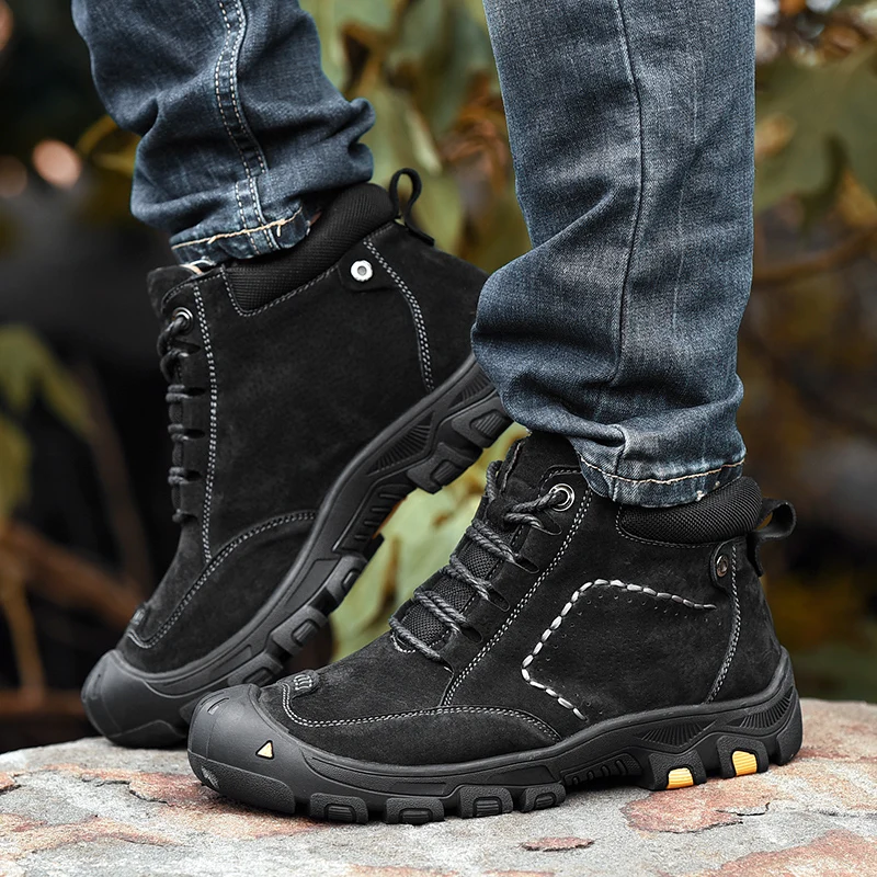 

New Genuine Leather Men Boot Fashion Man Winter Snow Boots Keep Warm Boots Plush Ankle Snow Work Shoes Men's Snow Boots