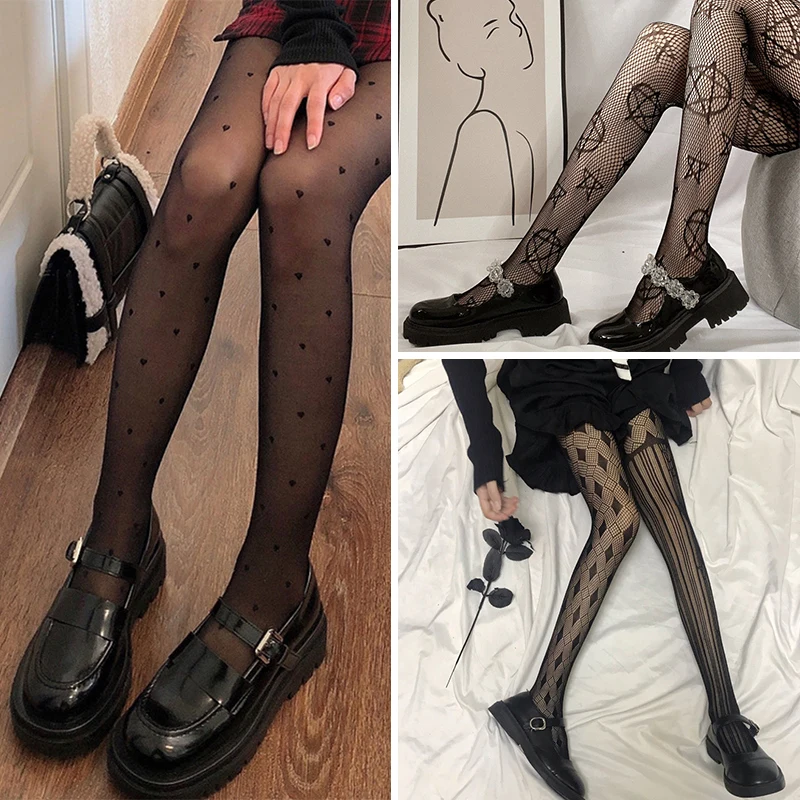 Женские длинные сексуальные чулки в сеточку облегающие из искусственной