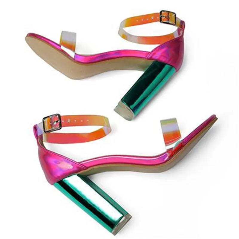 

Women Ankle Strap Shoe Summer Sexy Sandals PVC Clear Transparent Waterproof Catwalk Shoes Crystal High-heeled Party Wedding Shoe