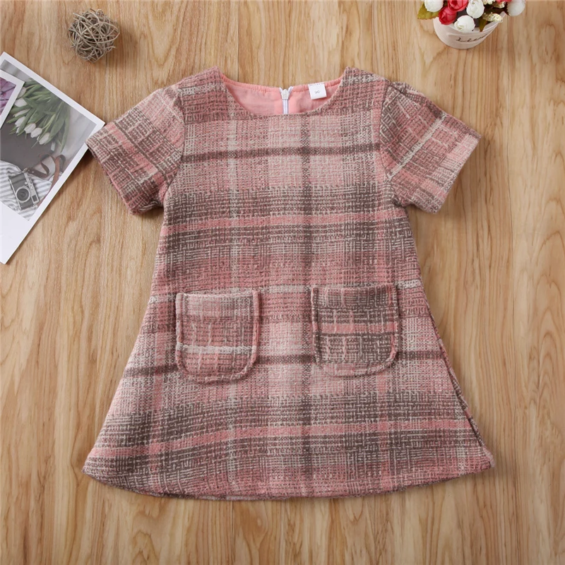 2020 Baby Summer Clothing 1-6T Boutique Kid Girls Plaid Mini Dress Princess Short Sleeve Pocket Party Sweet Cute | Детская одежда и