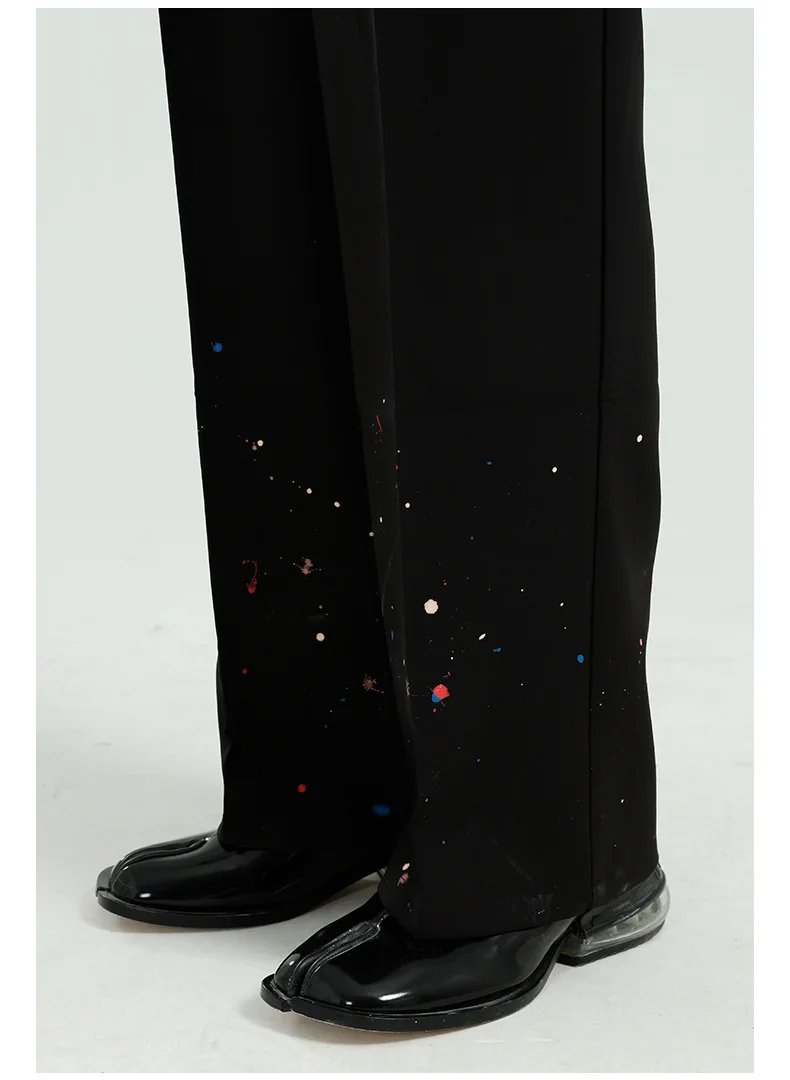 

Men Painted Ink Casual Suit Straight Pant Male Streetwear Hip Hop Trousers
