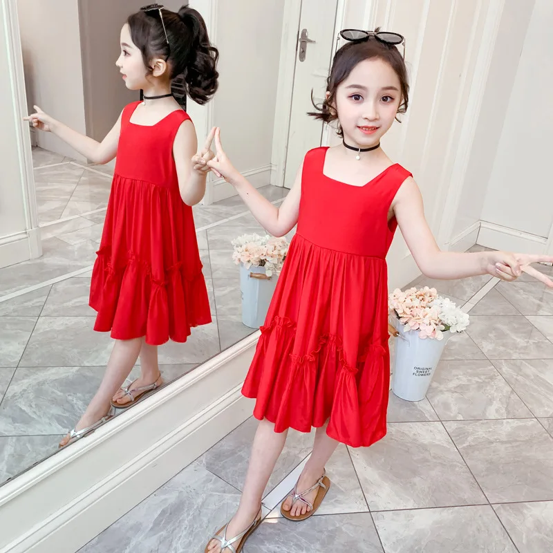 

Dress For Girls Fashion Backless Party Dress Girls Sleeveless Solid Kids Dresses Summer Elegant Dress For Girls 4 6 8 10 12 Year