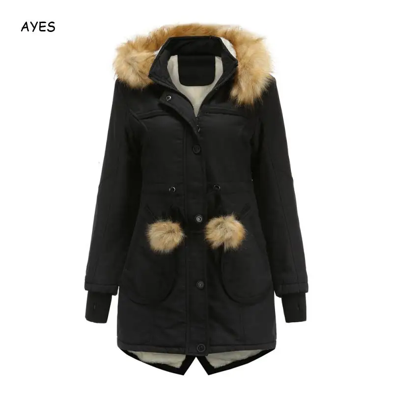 2022 Women Parkas With Pockets Fur Ball Warm Mid-Long Style Thicken Thermal Overcoats Female Casual Outers Outertop Winter Coat