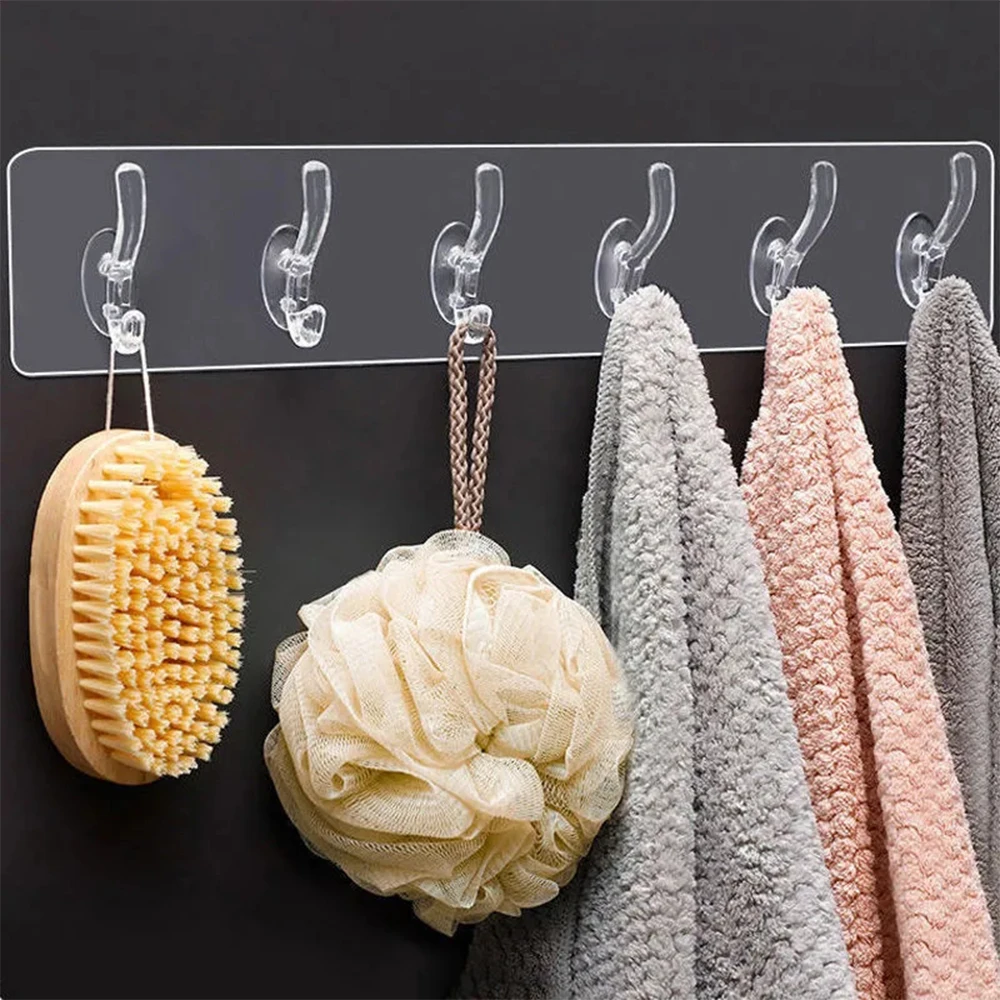 

Waterproof Transparent Sticky Hook Wall Hanging 3/6 Rows Invisible Wall Hooks Storage Home Decor Adhesive Sticker Hanger