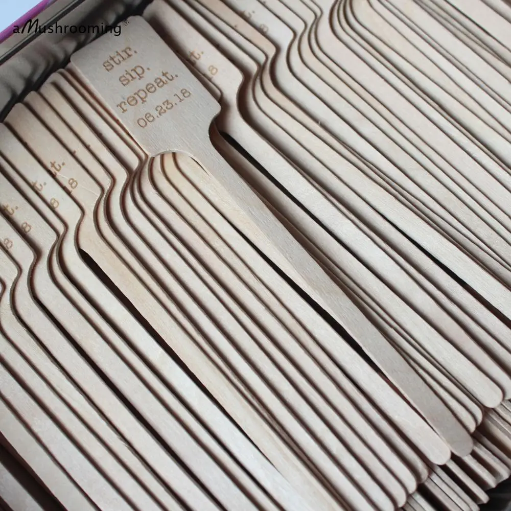 

x100 Stir Sip Repeat Swizzle Sticks Party Drink Stirrers Party Disposable Wooden Silverware