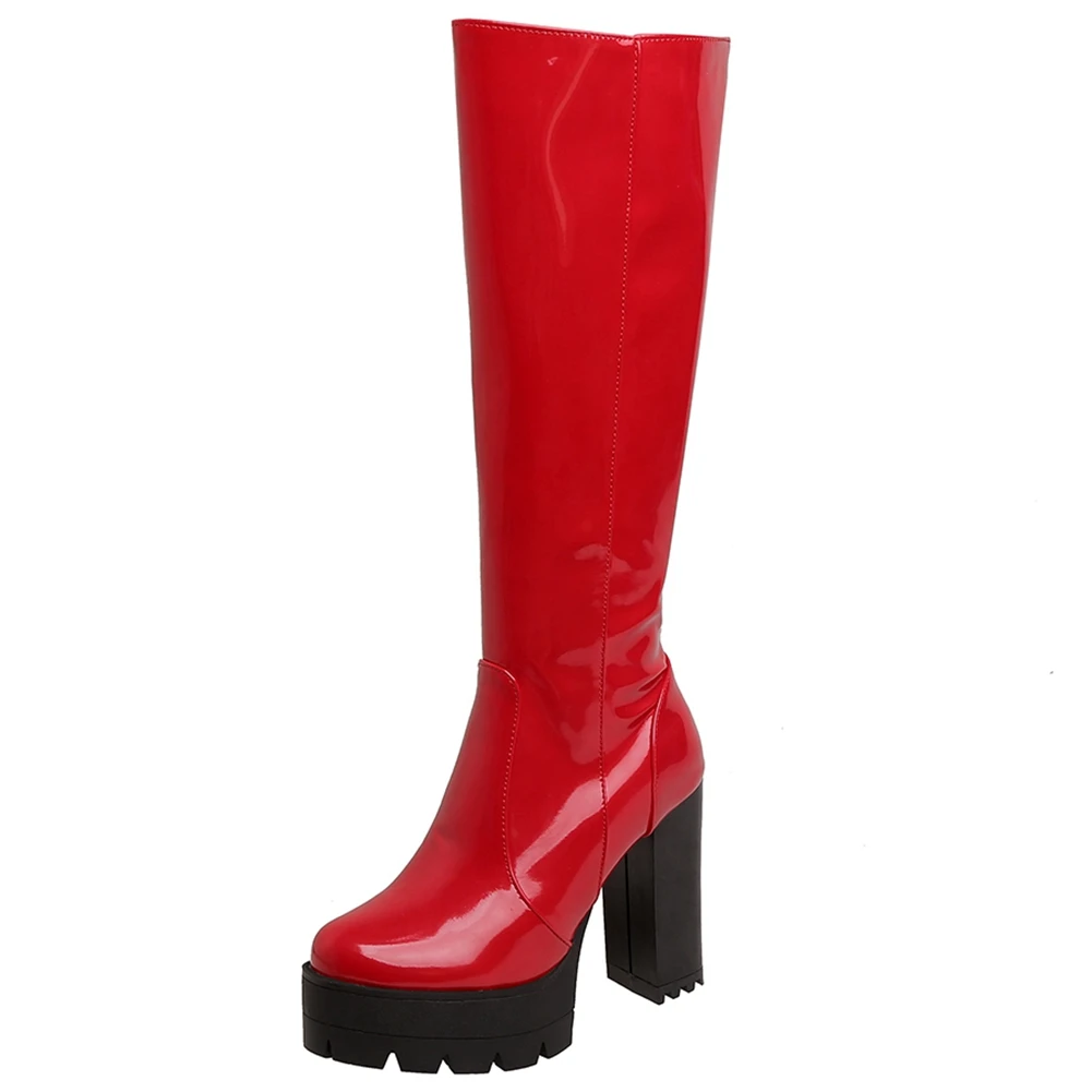 

DORATASIA Big Size 43 Women Boots Round Toe Zipper Solid High Heel Knee-High Boots Women Platform Winter New Luxury Women Shoes