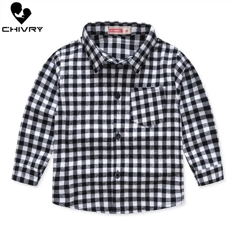 Spring Autumn 2021 New Boys Long Sleeve Classic Plaid Lapel Shirts Tops with Pocket Baby Boys Casual Shirt Kids Clothing