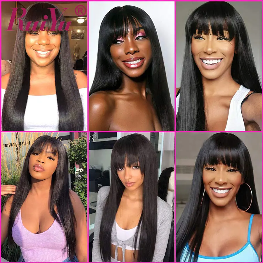 Парики из человеческих волос для женщин прямые парики с челкой средняя часть