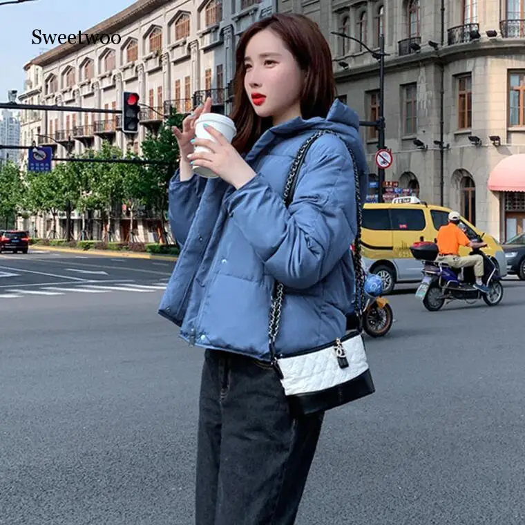 Women Short Loose Parkas Warm Winter Jacket Coat Red Cotton-padded Hooded Outerwear Autumn Thicken Clothing