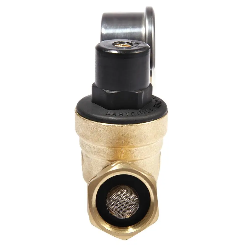 

Water Regulator Valve Lead Free Brass Adjustable RV Pressure Regulator Double Inlet Port Filter Net With Pressure Gauge