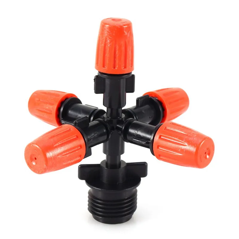 

1/2" Orange Five Outlet Adjustable Atomizing Sprinklers Long Service Life Garden Micro Watering Irrigation Spray Nozzle