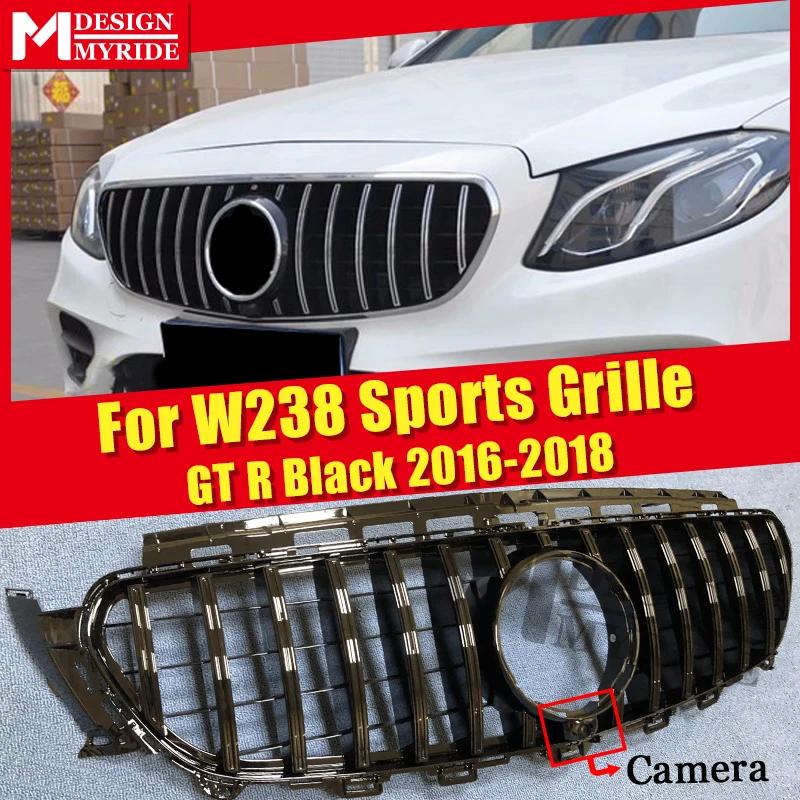 Передняя решетка для Mercedes W238 Coupe Grill GT R Style W/Camera ABS Gloss Black E200 E250 E300 E350 400 500 E63 Look Grills