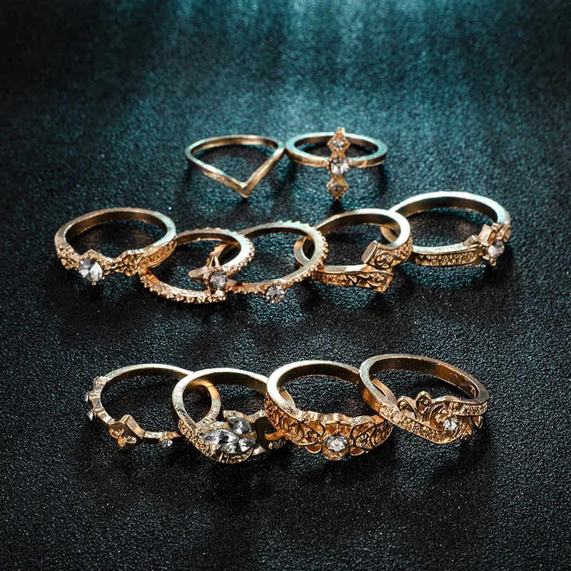 

11 Pcs Fashion Water Drop Cross Rings