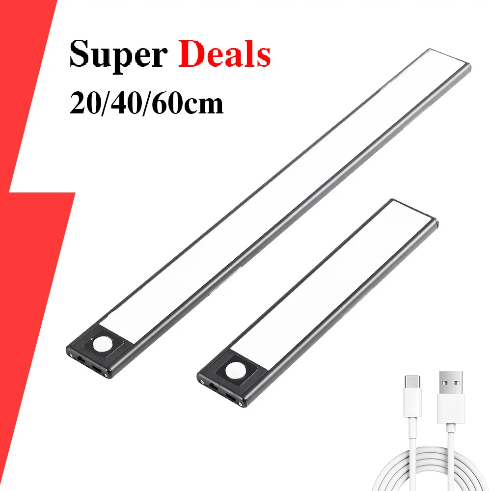 

LED 20/40CM Kitchen Lamp Ultra Thin Wardrobe Under Cabinet PIR Motion Sensor Light Cupboard LEDs Night light With Magnetic