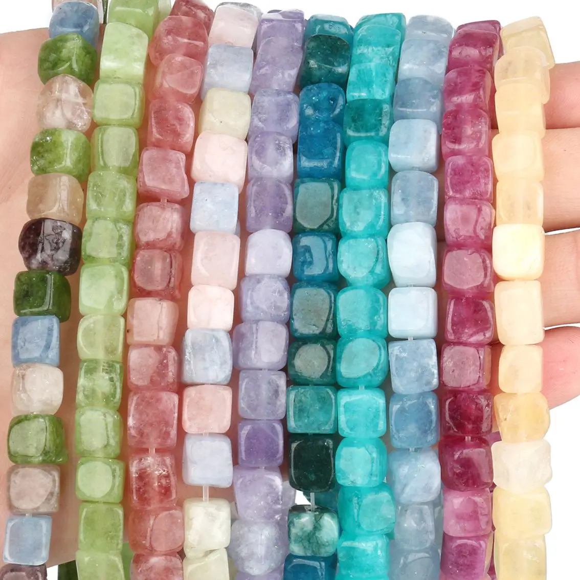 

8mm Square Shape Morganite Amethyst Tourmaline Jades Natural Stone Beads Loose Spacer Beads for Bracelet Charms Jewelry Making