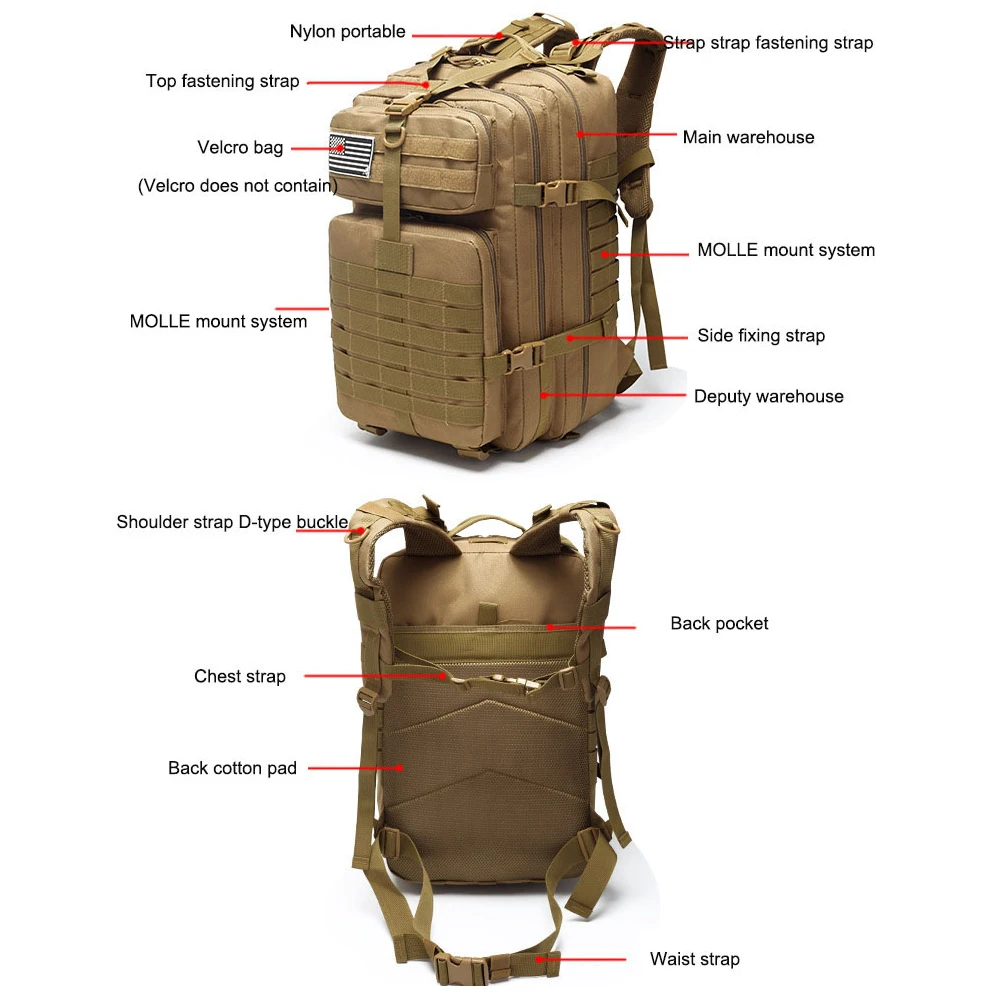 50L Военный Тактический Рюкзак Molle сумка для путешествий на открытом воздухе 3P