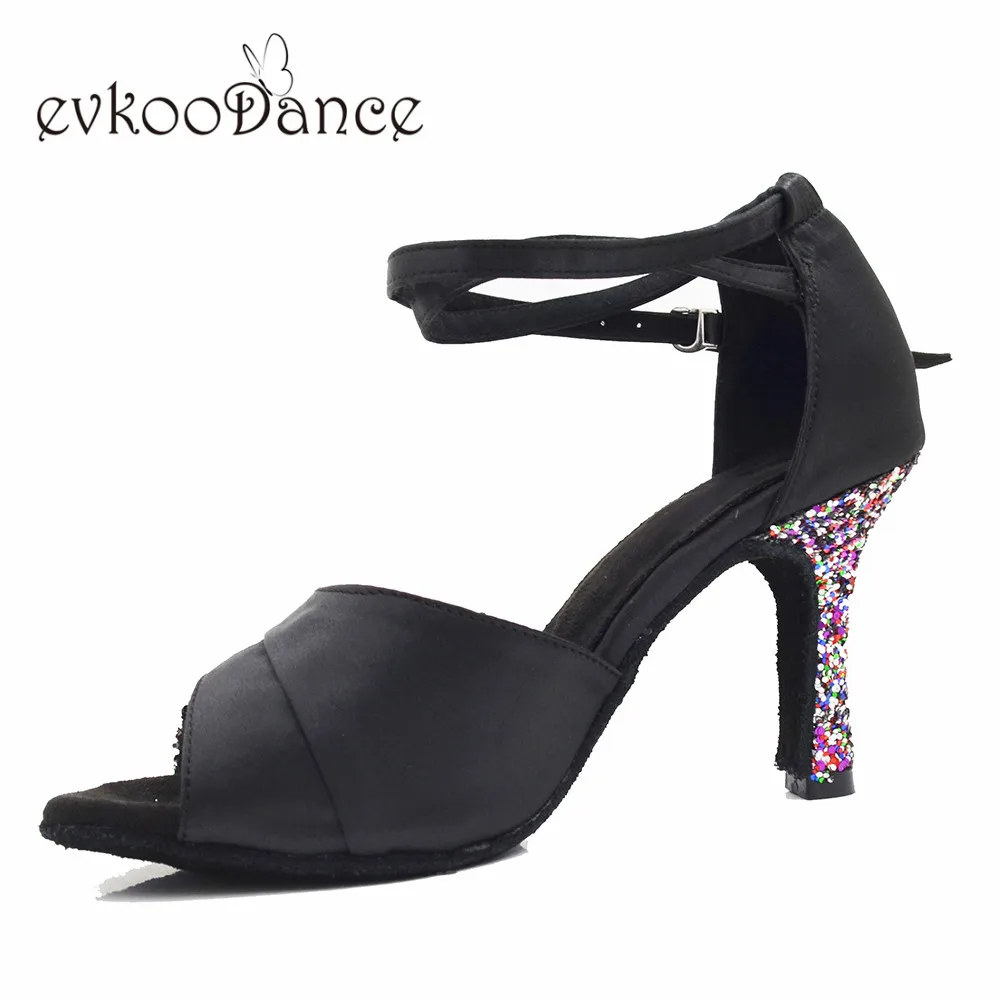 Женские туфли для латиноамериканских танцев Evkoodance черные на высоком каблуке 8 3