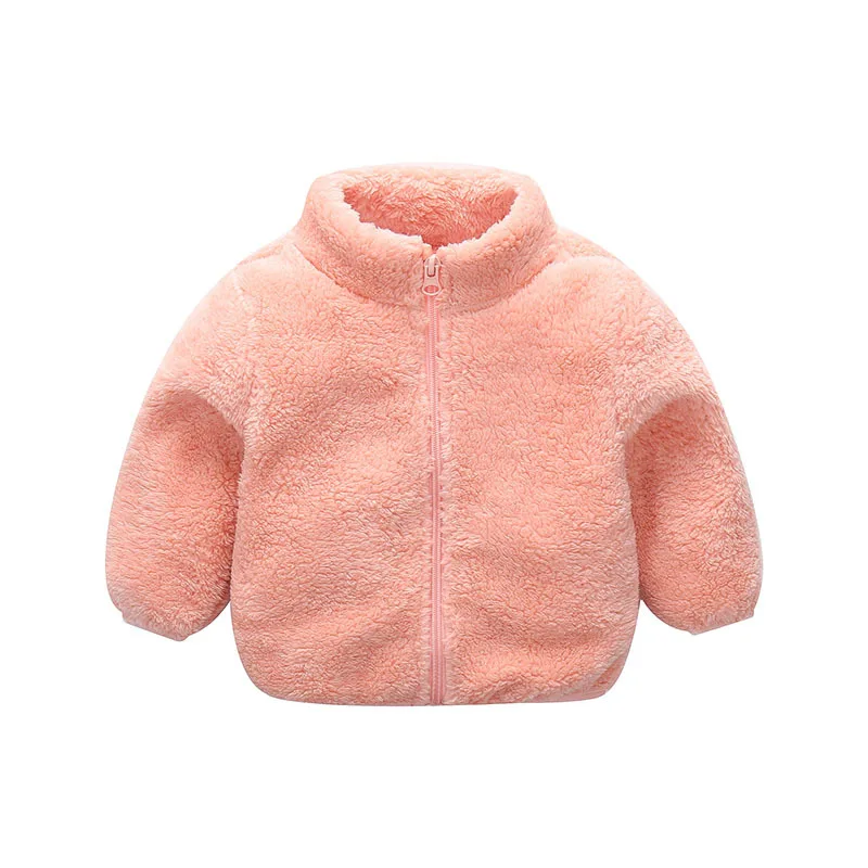 Pink Осень-зима г. Новые пушистые куртки для мальчиков и девочек, детские плюшевые пальто теплая верхняя одежда для маленьких детей однотонная От 2 до 6 лет - Цвет: Pink