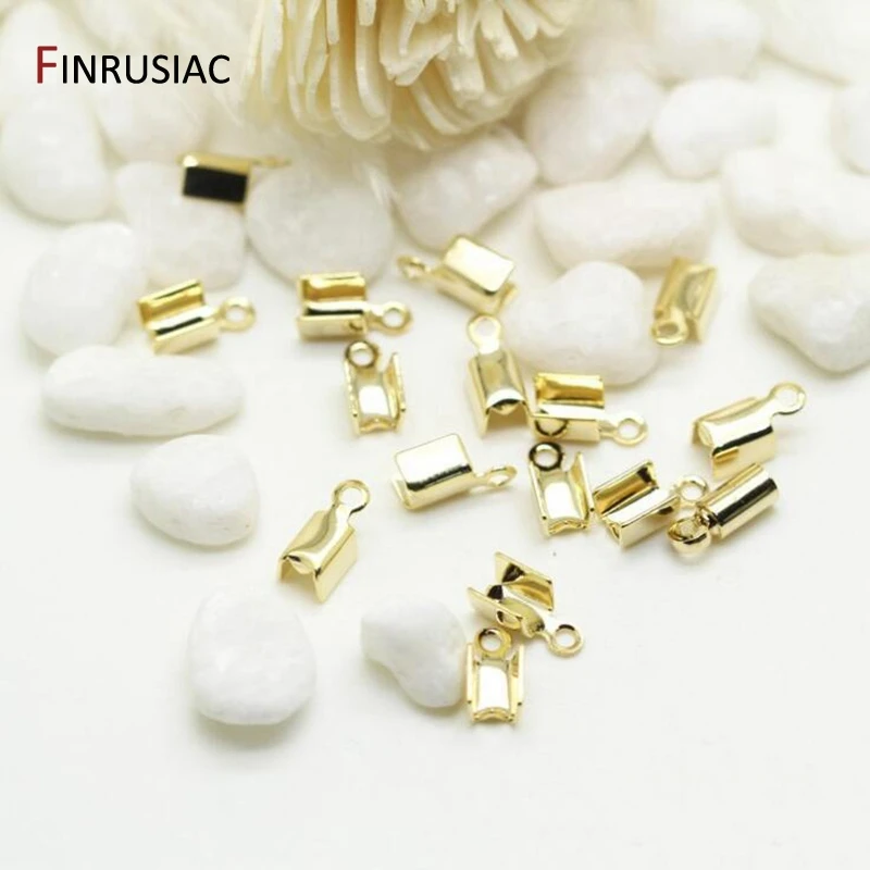 

14K Gold Plated Cover Clasps Cord End Caps String Ribbon Leather Clip Tip Fold Crimp Bead Connectors For Jewelry Making Supplies