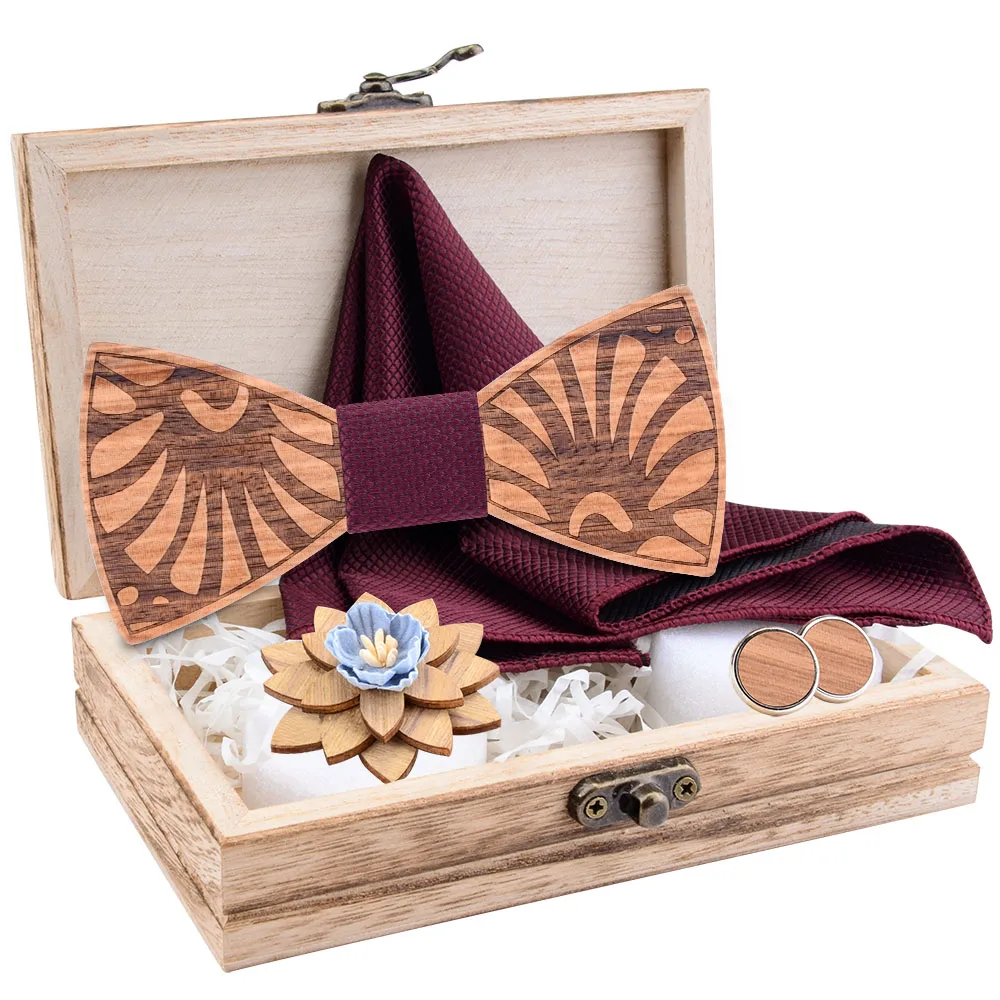 Натуральный 100% деревянный галстук бабочка костюм мужской карманный квадратный