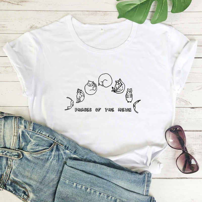 Футболка с изображением фазы меона забавная Подарочная футболка кошки и Луны в